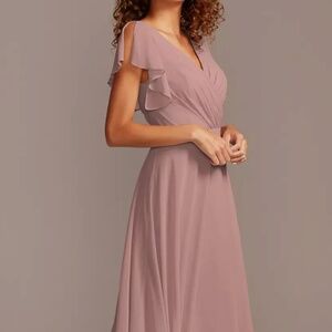 David's Bridal Dusty Rose V-Neck Flutter Sleeve Bridesmaid Dress